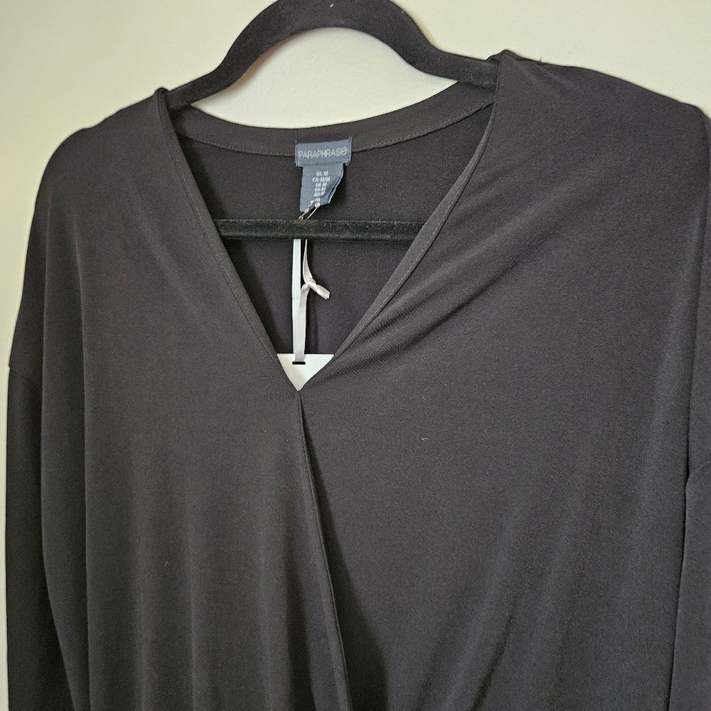 Paraphrase Blouse Black Wrap Long Sleeve V-Neck Black Business Casual Neutral - Picture 2 of 9
